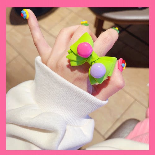 韩国精致夸张大蝴蝶结卡通绿色戒指字母女 - 图2