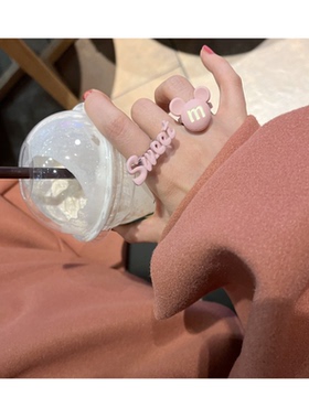 新品精致小熊粉色戒指女可爱