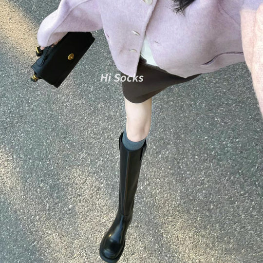 压力瘦腿小腿袜黑白灰色过膝袜长筒袜子女棉中筒及膝袜显瘦堆堆袜