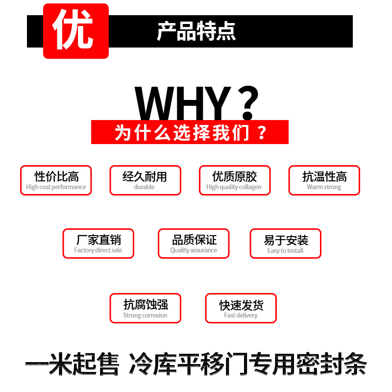 冷库门密封条平移门底下扫地条U型耐低温扫地条冷库门下橡胶胶条 - 图2