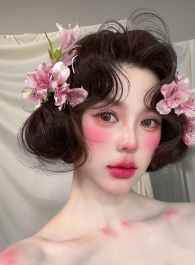 甜美森系减龄新娘粉色花朵发饰
