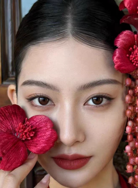 中式红色蝴蝶兰流苏新娘发夹
