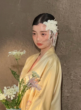 原创优雅复古新娘花朵流苏发饰