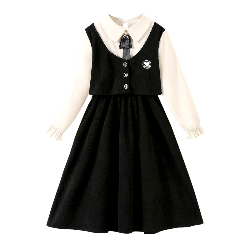 女童连衣裙秋冬款儿童秋季假两件大童女孩洋气灯芯绒加绒冬装裙子,淘宝优惠券,粉丝福利购,淘宝优惠卷