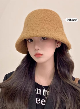 帽子女秋冬季羊羔毛渔夫黑