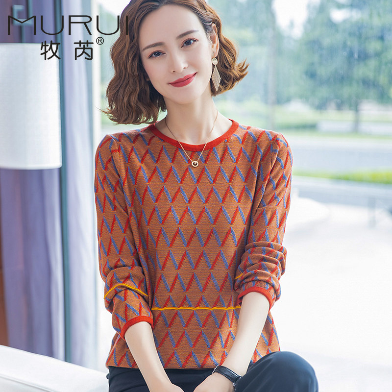 春装2021新款中老年女装洋气针织衫 牧芮中老年女装