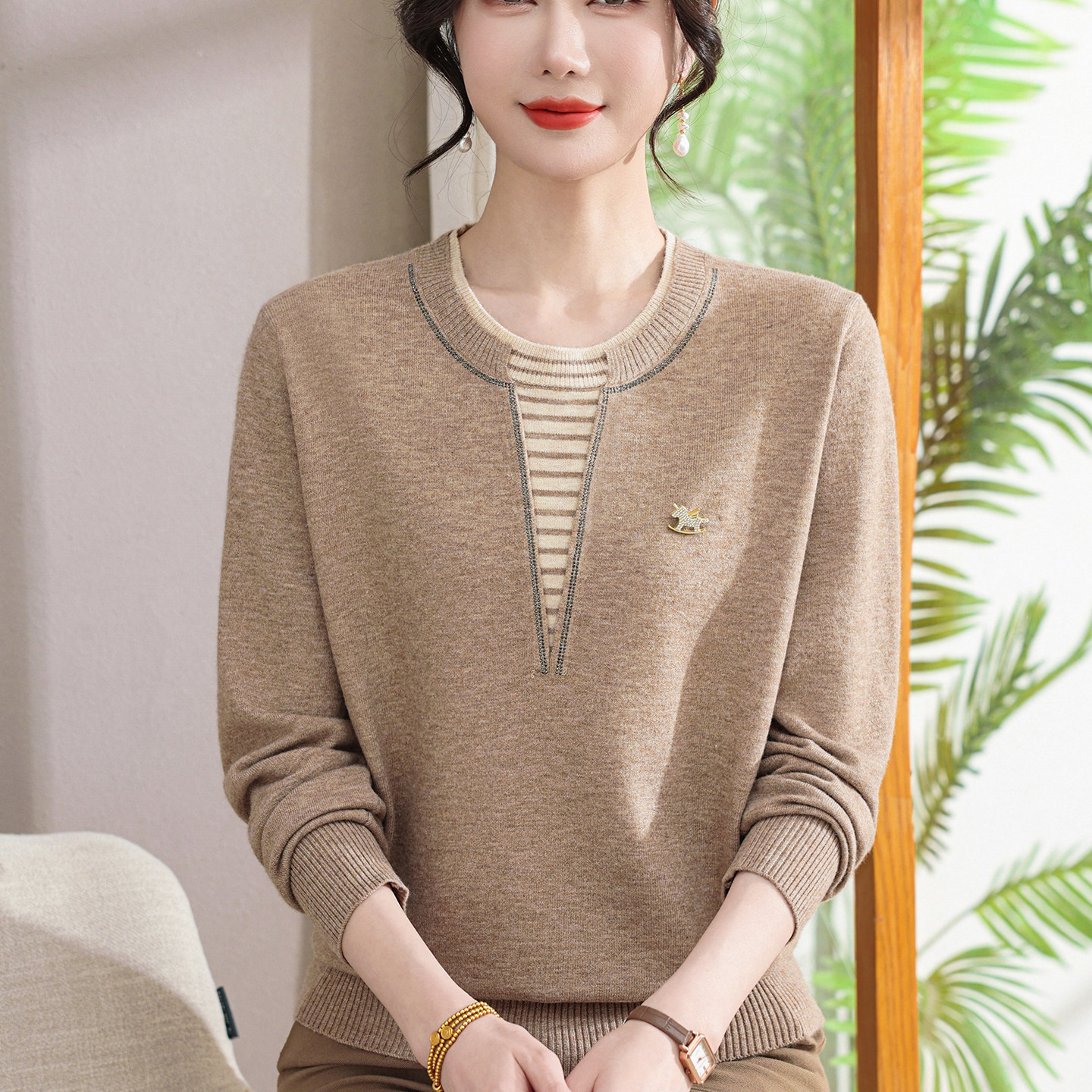 妈妈冬装套装喜婆婆婚宴装洋气针织小衫中老年秋冬上衣打底毛衣女,淘宝优惠券,粉丝福利购,淘宝优惠卷