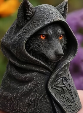 跨境Mysterious Guardian Animal Statue神秘守护黑狼猫头鹰摆件