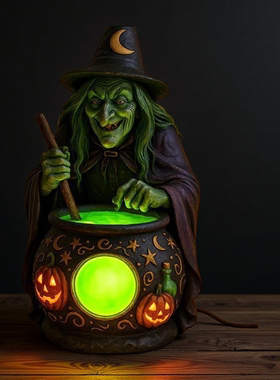 Halloween Witch Cauldron Lamp万圣节恐怖女巫大锅灯装饰摆件