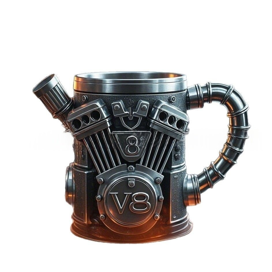 跨境新款发动机V8杯子摆件创意机械感马克杯摆件V6艺术杯树脂摆件,淘宝优惠券,粉丝福利购,淘宝优惠卷