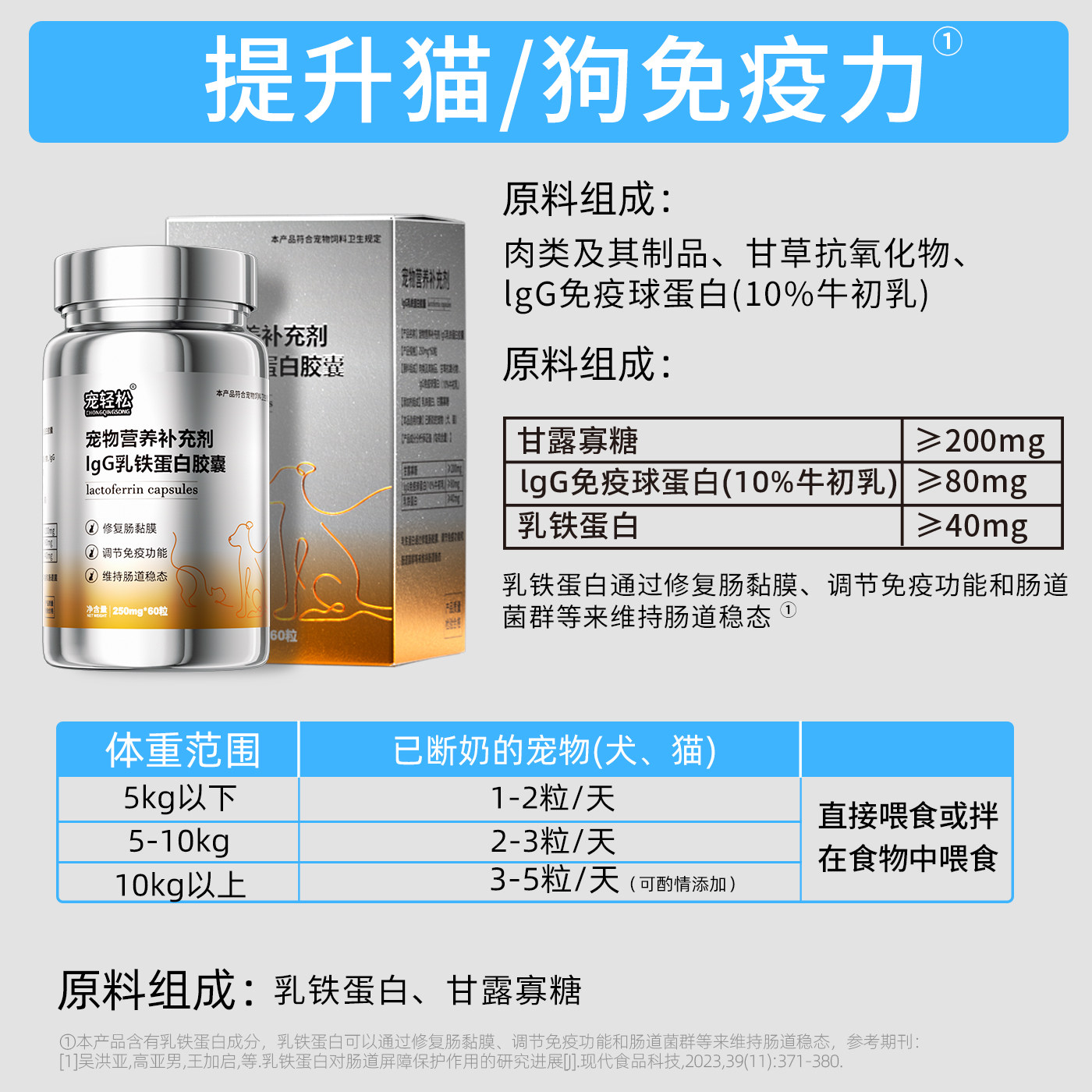 千方动保宠物营养补充剂乳铁蛋白胶囊鸡肉风味宠物猫咪狗狗用正品