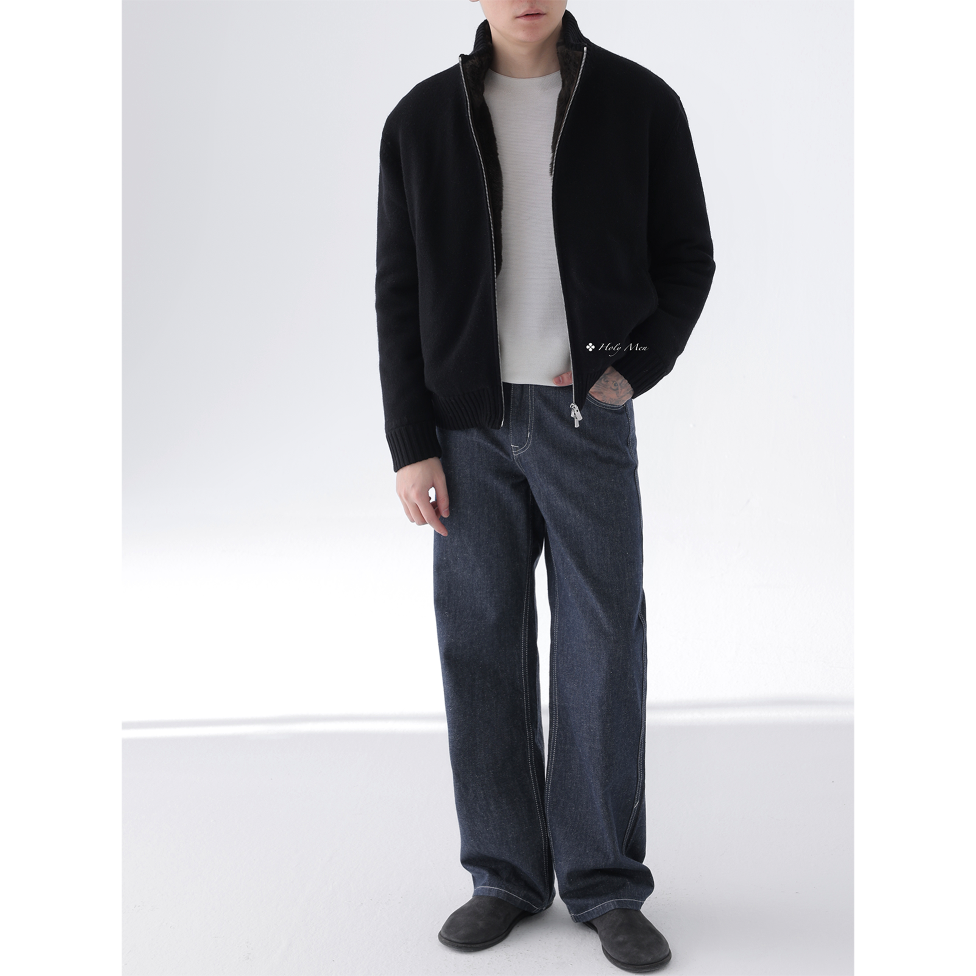 HolyMen ｜法国进口雷克斯幼兔皮毛一体康赛妮羊绒混纺外套,淘宝优惠券,粉丝福利购,淘宝优惠卷