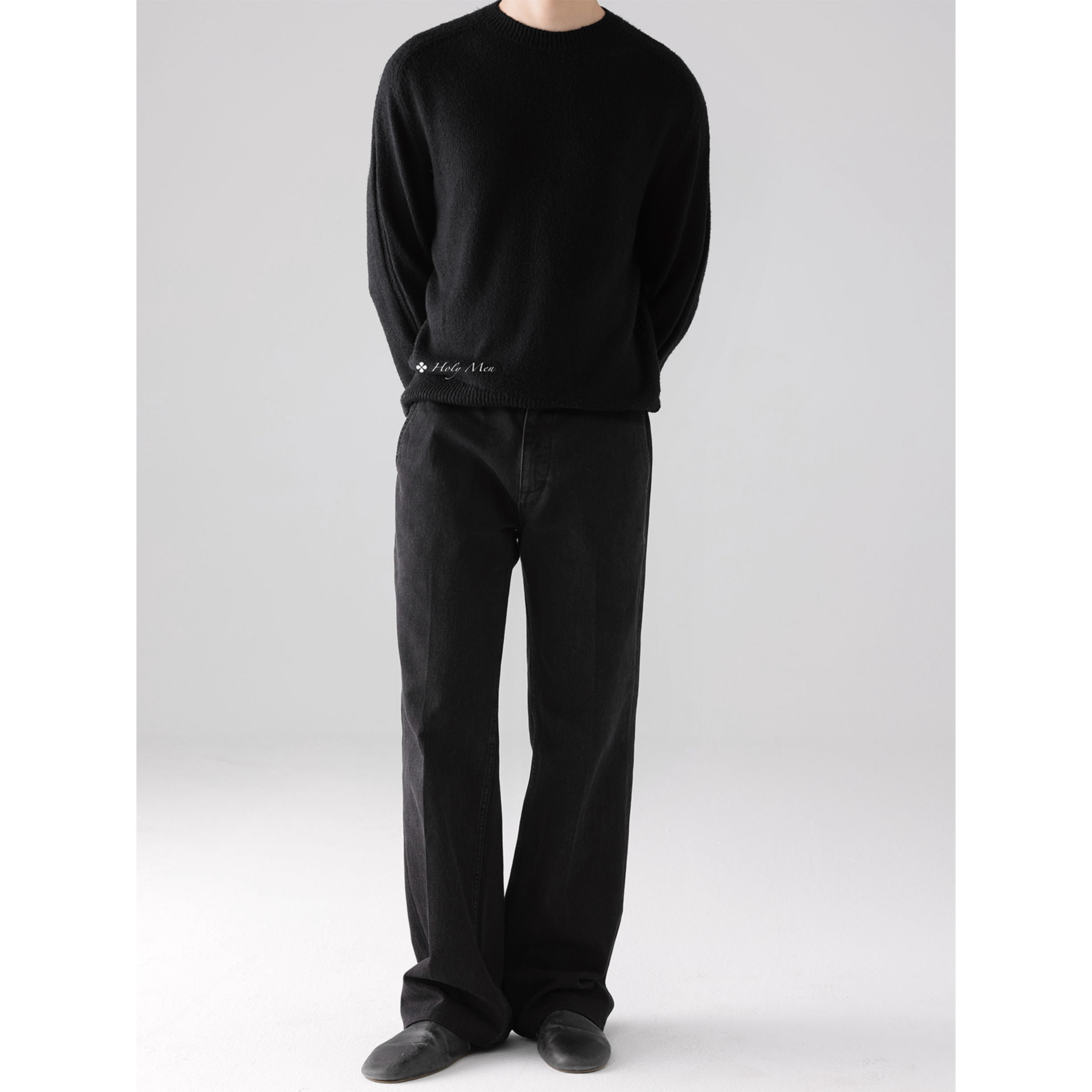 HolyMen | 意大利CANDIANI碳黑水洗riri拉链直筒牛仔裤 - 图1