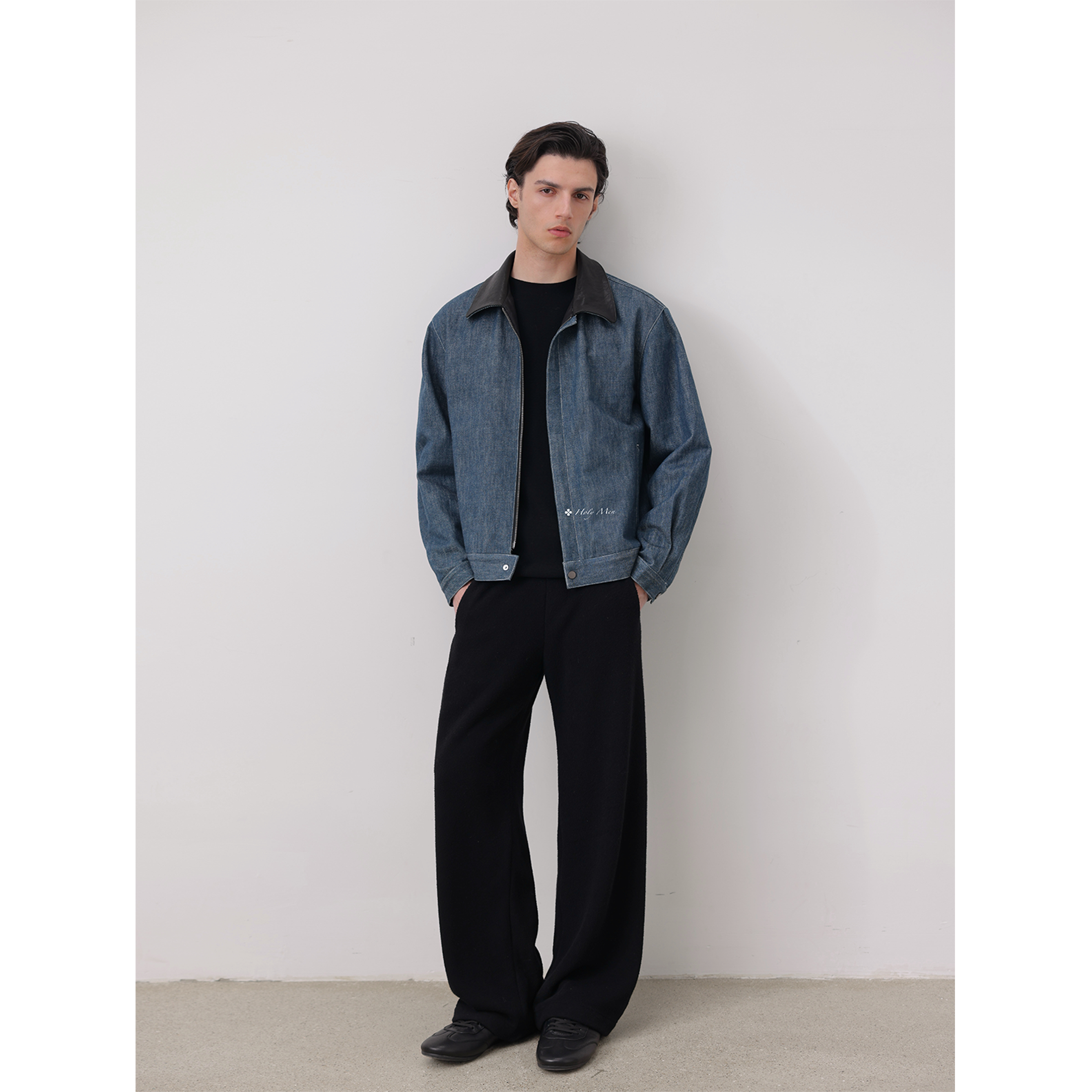 HolyMen | 植鞣牛皮领拼接獭兔马甲岗山牛仔外套,淘宝优惠券,粉丝福利购,淘宝优惠卷