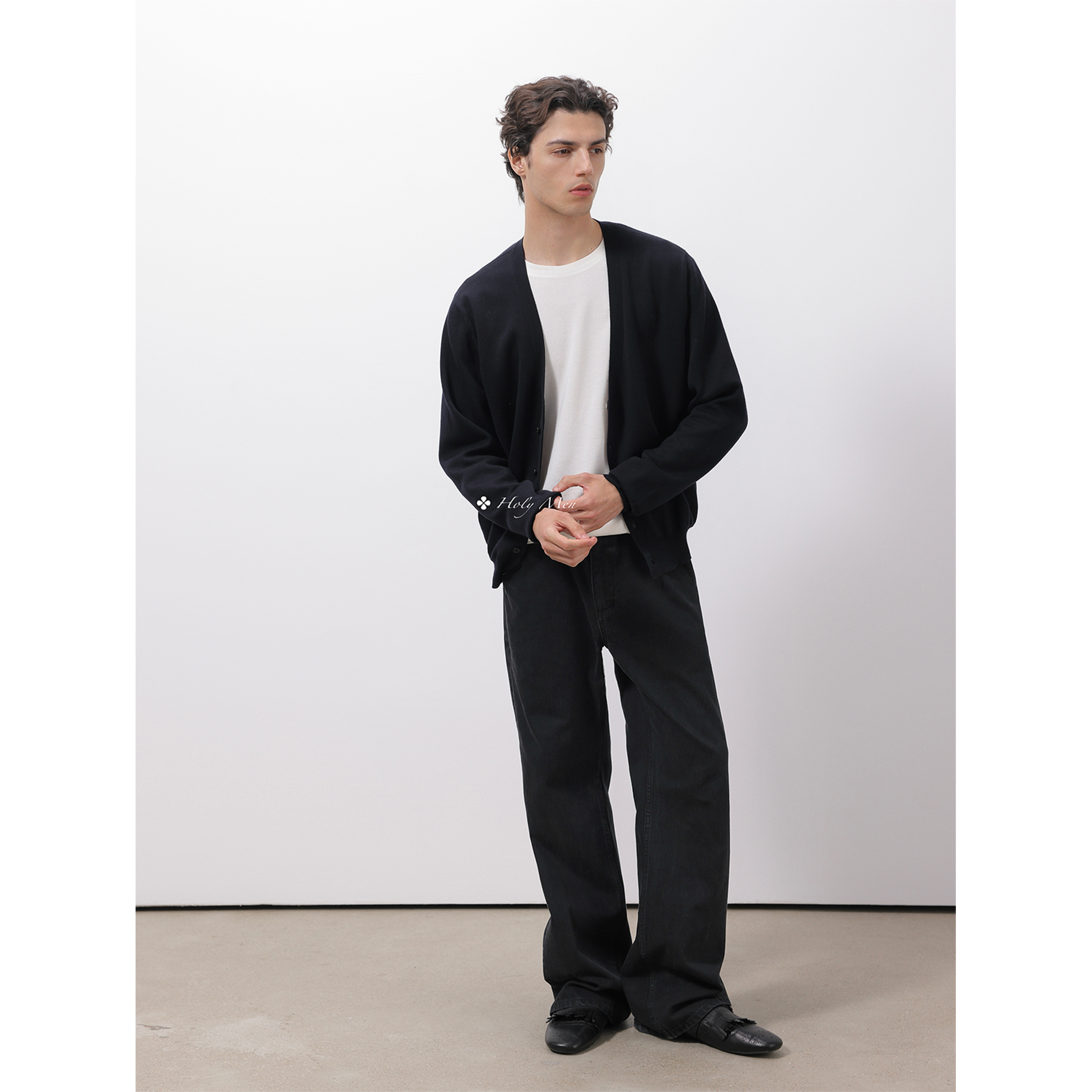 HolyMen | 意大利CANDIANI碳黑水洗riri拉链直筒牛仔裤 - 图0