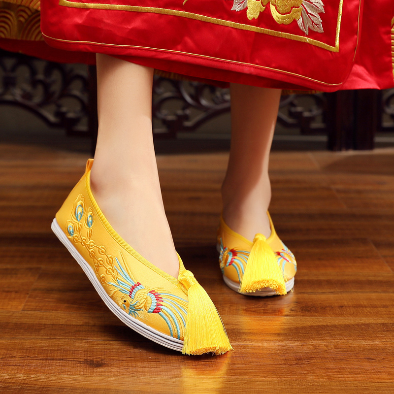 秀禾鞋婚鞋黄色中式平底布鞋24新款金色新娘结婚鞋配龙凤褂绣花鞋,淘宝优惠券,粉丝福利购,淘宝优惠卷