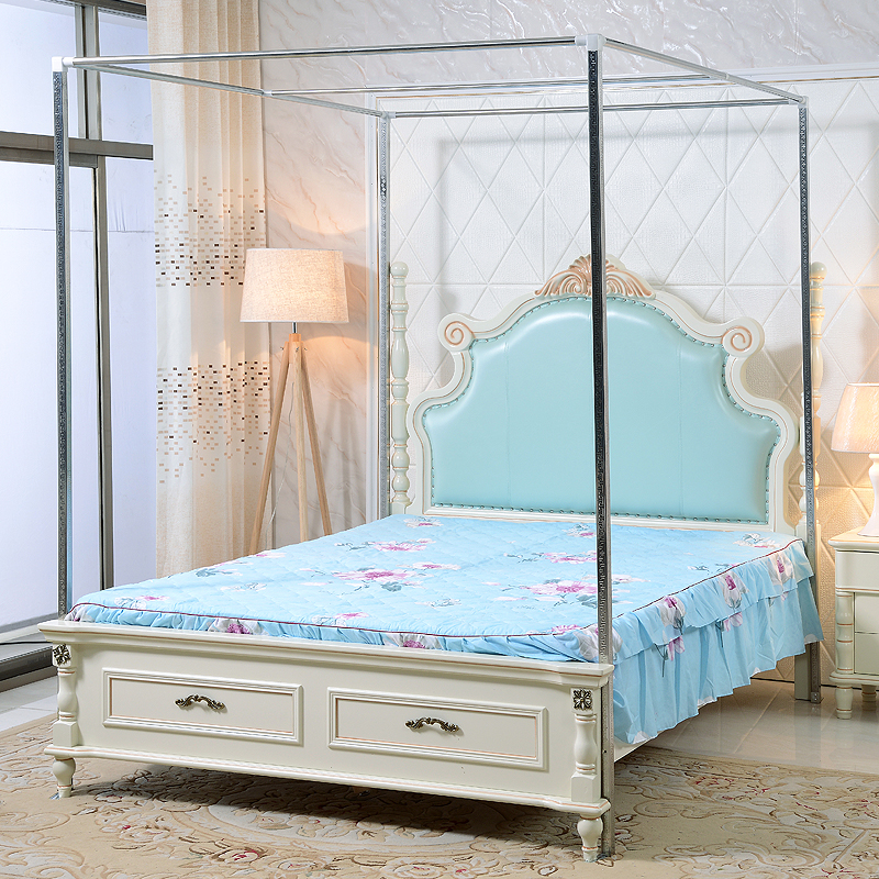 直管方管不接驳蚊帐支架加粗加厚不锈钢蚊帐支架压脚落地四柱杆子 - 图2