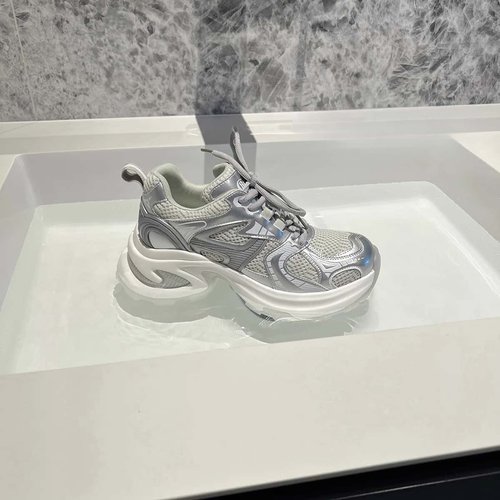 7.5cm增高哦~银白色厚底老爹鞋女2025秋冬新款网面透气运动休闲鞋 - 图2