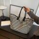 Commuting Canvas Bag Women's Large Capacity Handbag Bag 2025 New Striped Single Shoulder Mommy Tow Special