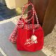 Korean red casual plaid canvas bag for women large capacity letter shoulder tote bag double-sided commuting bag