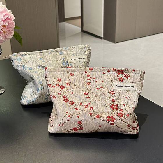 Retro elegant cosmetic bag plum blossom jacquard square bag travel portable storage bag clutch bag canvas bag toiletry bag