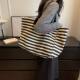 Commuting Canvas Bag Women's Large Capacity Handbag Bag 2025 New Striped Single Shoulder Mommy Tow Special