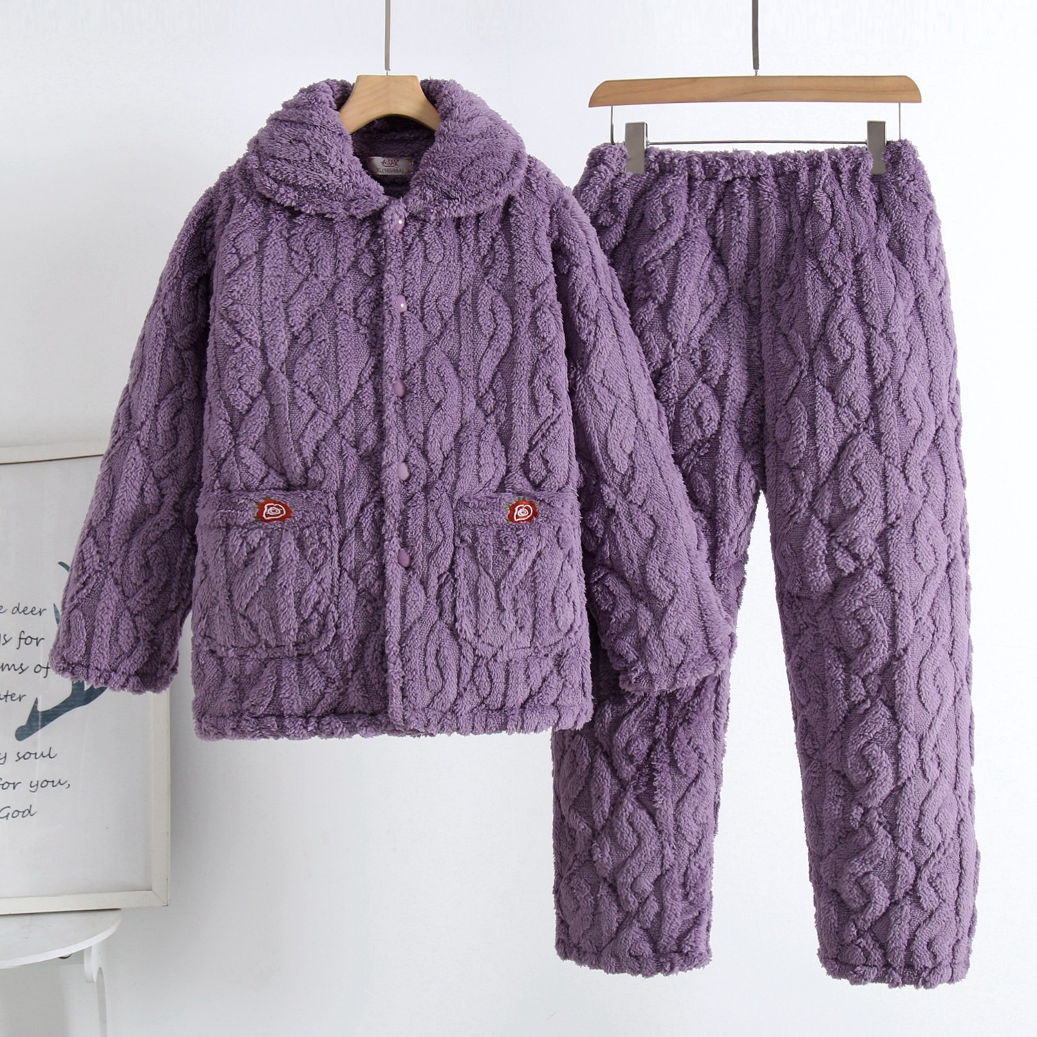 睡衣女士冬季中青年法兰绒夹棉加厚睡衣时尚简约套装加大码可外穿,淘宝优惠券,粉丝福利购,淘宝优惠卷