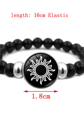 新品2024夜光日月恋人串珠手链时尚黑色弹性手串手饰情侣礼物
