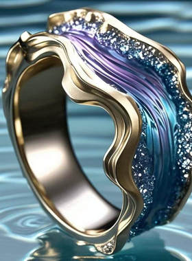 独立站亚马逊Wave Ring 海洋系列海浪树脂戒指女士波浪开口戒