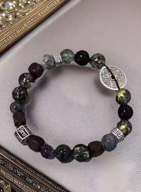 新中式复古墨韵玄奕手串六条装冰裂串珠墨黑高颜值跑环手串礼物