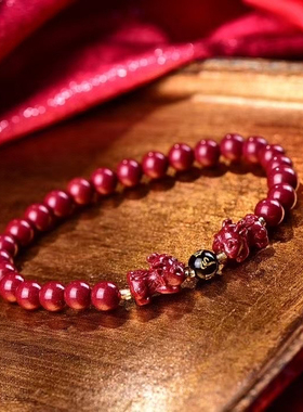天然保真朱砂双貔貅手串紫金砂6毫米手链本命年转运珠饰品手链