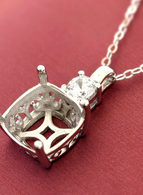 枕形肥正方吊坠托项链空托925银