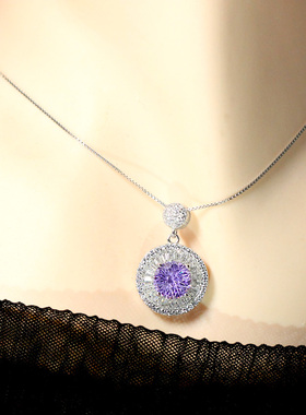 圆饼彩虹项链女925纯银紫锂辉石
