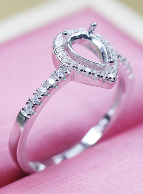 水滴形梨形5 7宝石戒指空托钻戒托925纯银镀玫瑰金饰品活口可调节