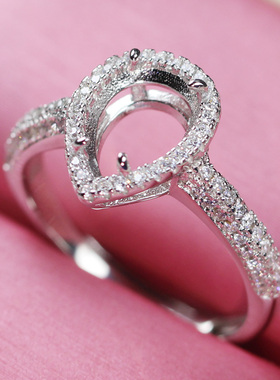 水滴梨形女925纯银镀白金戒托