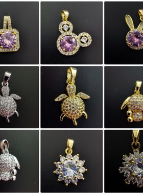 久不褪色镀18K项链吊坠微镶精品爱心皇冠四叶吊坠