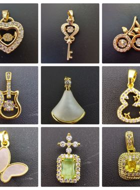 久不褪色铜镀18K金鹿角月亮兔路路通十字架四叶草真贝壳镶嵌吊坠