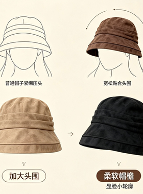 韩系褶皱渔夫帽女秋冬出游显脸小休闲百搭遮阳盆帽