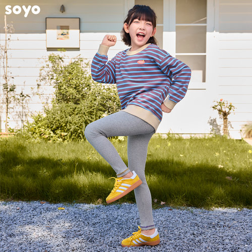 soyo舍予良仓童装罗纹弹力女童打底裤春秋撞色多巴胺外穿儿童裤子 - 图3