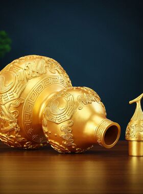 黄铜葫芦摆件开盖空心八宝金色铜葫芦家居客厅办公室桌面工艺礼品