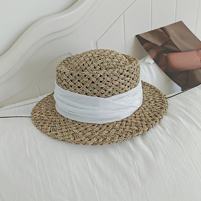 High quality sea grass flat top straw hat