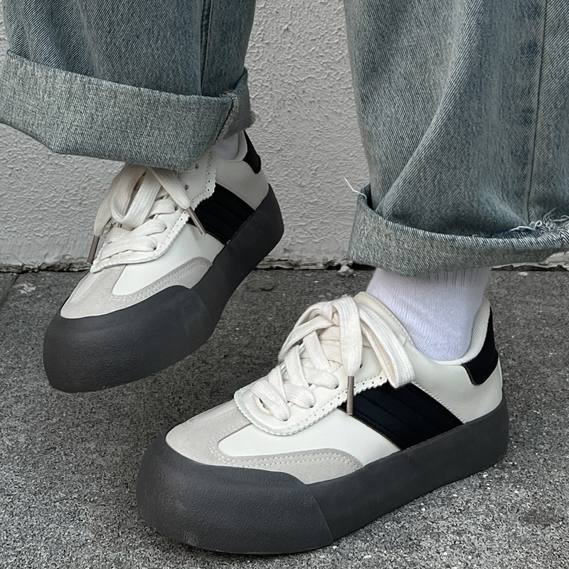 两点浪漫2023新款厚底拼色复古面包鞋大头胖胖德训板鞋男女蓬蓬鞋,淘宝优惠券,粉丝福利购,淘宝优惠卷