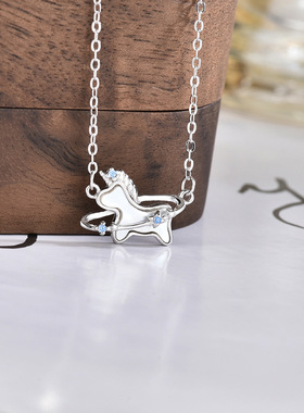S925纯银独角兽锁骨链女款轻奢