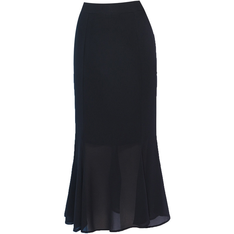 黑色雪纺夏季中长款高腰包臀裙子 简蜜缇半身裙