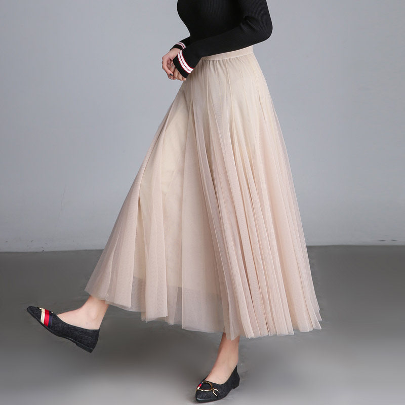 黑色网纱夏中长款纱裙沙垂感半身裙 简蜜缇半身裙