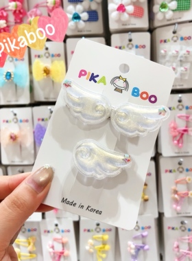 韩国东大门pikaboo儿童新款珠光细闪立体天使翅膀鸭嘴夹发夹对夹