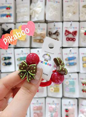 韩国pikaboo儿童秋冬新款彩色波点花边蝴蝶结绕绕发圈发绳