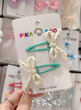 韩国东大门pikaboo儿童新款撞色波点立体蝴蝶结bb夹掰掰夹发夹