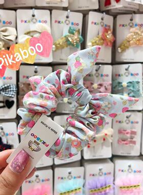 韩国儿童发饰pikaboo撞色印花小碎花蝴蝶结发绳发圈