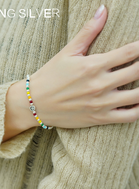 女纯银烤漆ins串珠手链刻字